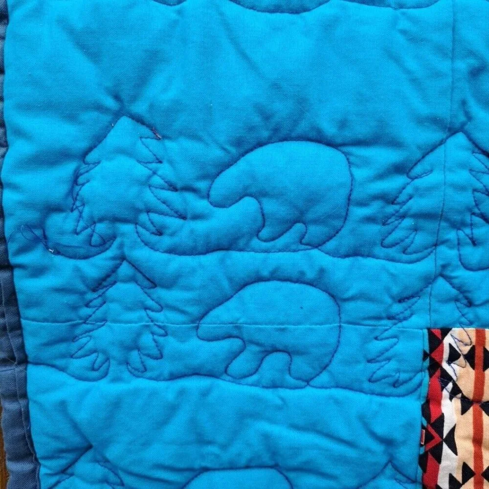 Blue Aztec Western Bear Crib Doll Baby Quilt‎ Patchwork 35